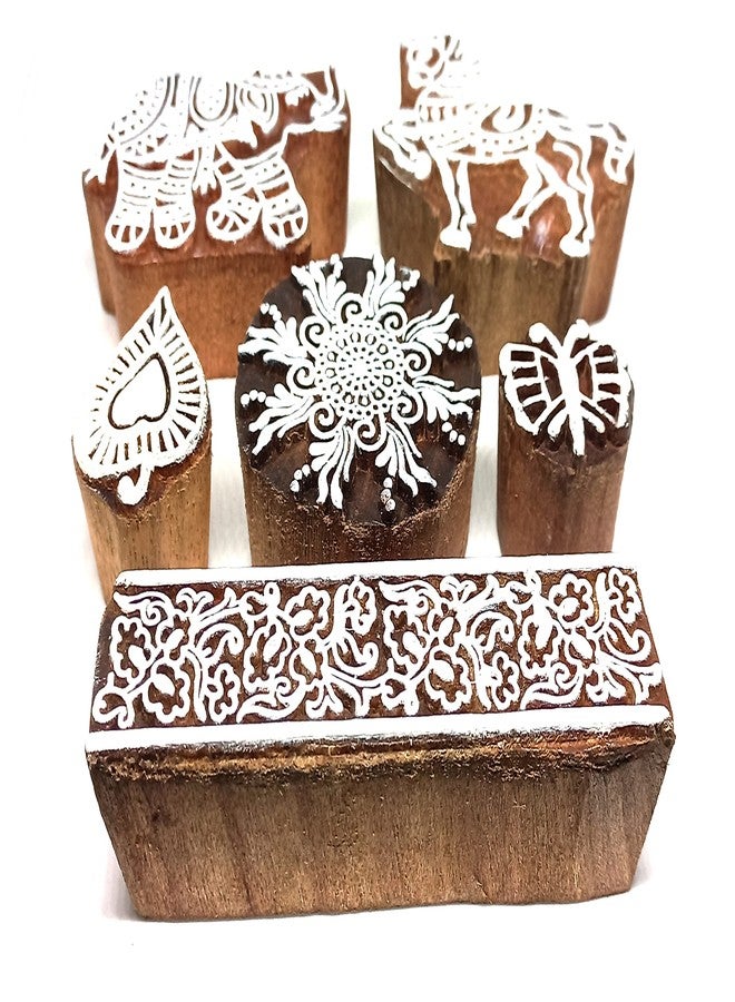 MasterLock Wooden Stamps Elephant, Horse, Paan, Butterfly, Border Printing Blocks - Image 4